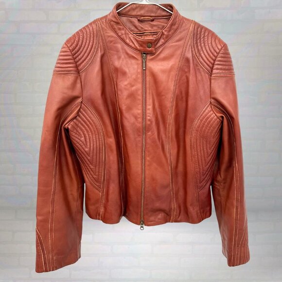 Vintage Danier Brown Leather Moto Jacket– Distressed 90s Biker Style Womens XL - Picture 1 of 8